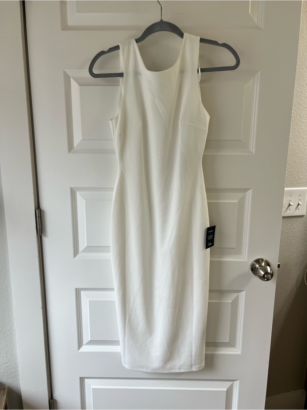 Lulu's White Sleeveless Midi Sheath Dress
